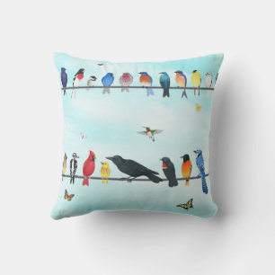 backyard birds on a line with butterflies cushion