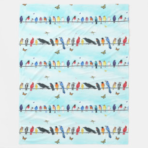 backyard birds on a line with butterflies fleece blanket