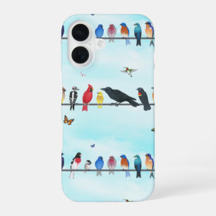 backyard birds on a line with butterflies iPhone 16 case