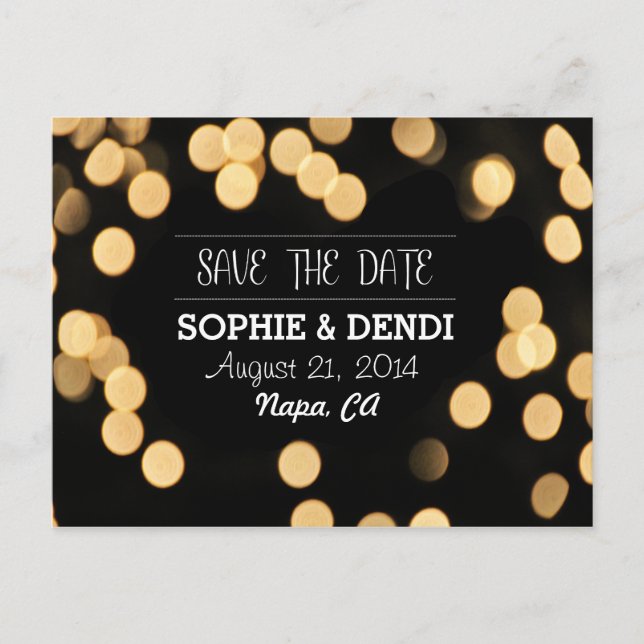 Backyard Bokeh Lights Save the Date Postcards (Front)