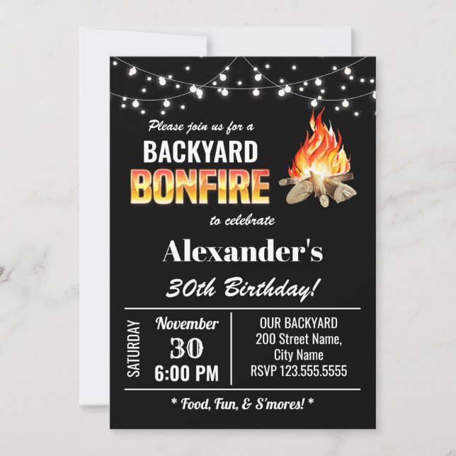 Backyard Bonfire Birthday Invitation (Front)