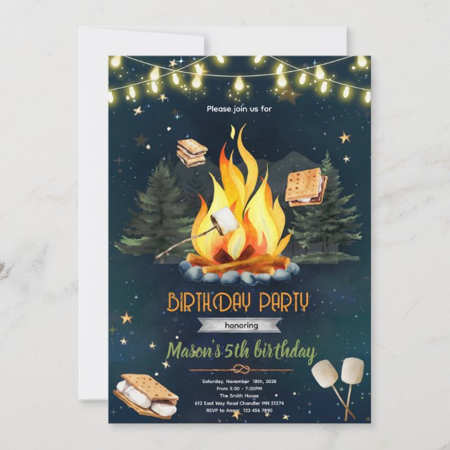 Backyard bonfire Birthday Invitation (Front)