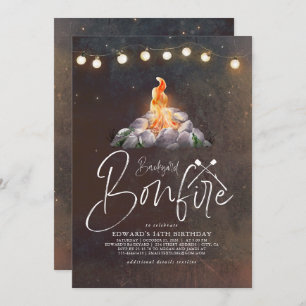 Backyard Bonfire Birthday Party Modern Elegant Inv Invitation