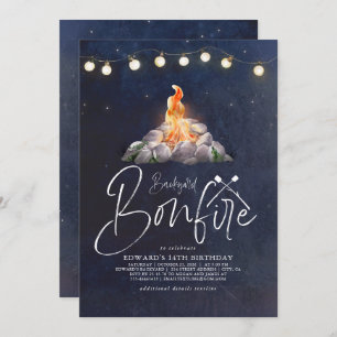 Backyard Bonfire Birthday Party Modern Elegant Invitation
