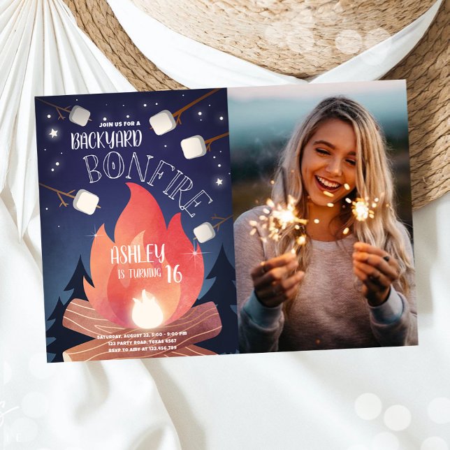 Backyard Bonfire Camping Glamping Outdoor Birthday Invitation (Creator Uploaded)