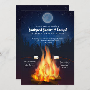 Backyard Bonfire Cookout Birthday BBQ Party Invitation