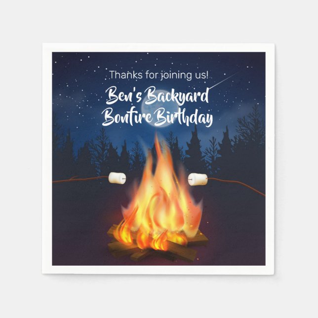 Backyard Bonfire Cookout Birthday Party Napkin (Front)