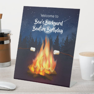 Backyard Bonfire Cookout Birthday Party Pedestal Sign