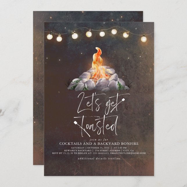 Backyard Bonfire Let's Get Toasted Modern Party In Invitation (Front/Back)