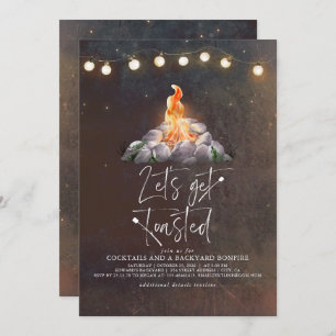 Backyard Bonfire Let's Get Toasted Modern Party In Invitation