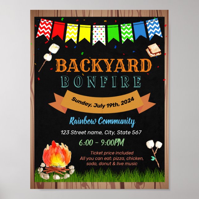 Backyard bonfire school teacher template poster (Front)