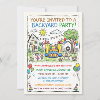 Backyard Bouncy Castle Party Invitation
