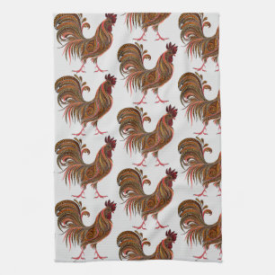 Backyard Chicken Farmer with Rooster Pattern Tea Towel