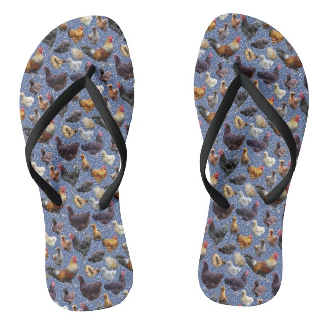 Backyard Chickens on Glitter Background Thongs (Footbed)