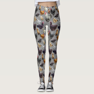 Backyard Chickens on Grey Burlap Leggings