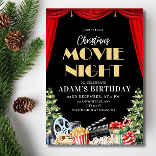 Backyard Christmas Movie Night Birthday Party Invitation