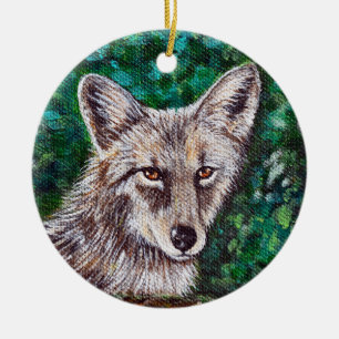 Backyard Coyote Painting Ceramic Ornament