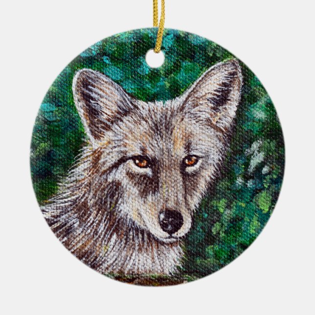 Backyard Coyote Painting Ceramic Ornament (Front)