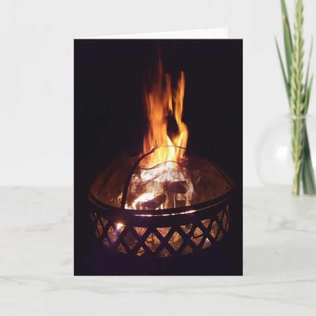 Backyard Fire Pit Flames Wood Burning Holiday Card (Front)