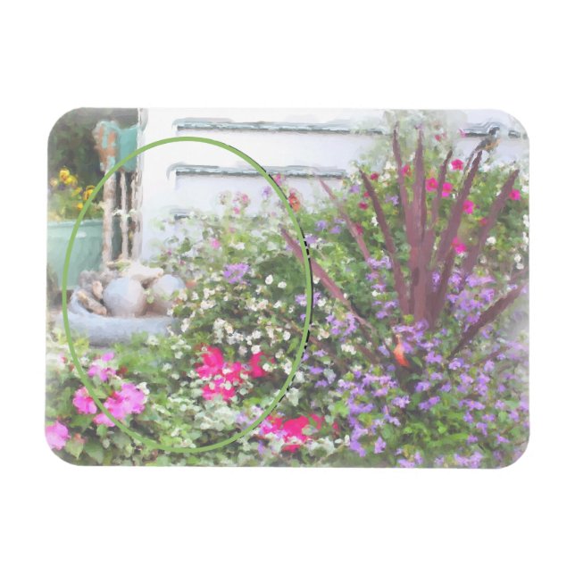 Backyard Flower Garden Painting Add Your Photo Magnet (Horizontal)