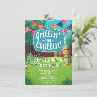 Backyard Games Grilling BBQ Birthday Party Invitation