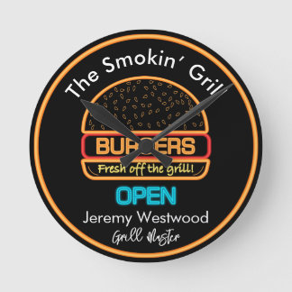Backyard Grill Master Burgers Sign Wall Clock