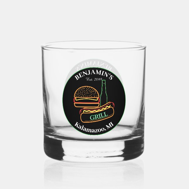  Backyard Grill with Burgers Drinkware Cocktail  Whiskey Glass (Front)