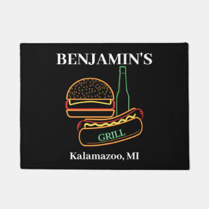 Backyard Grill with Burgers Hot Dogs Beer Doormat