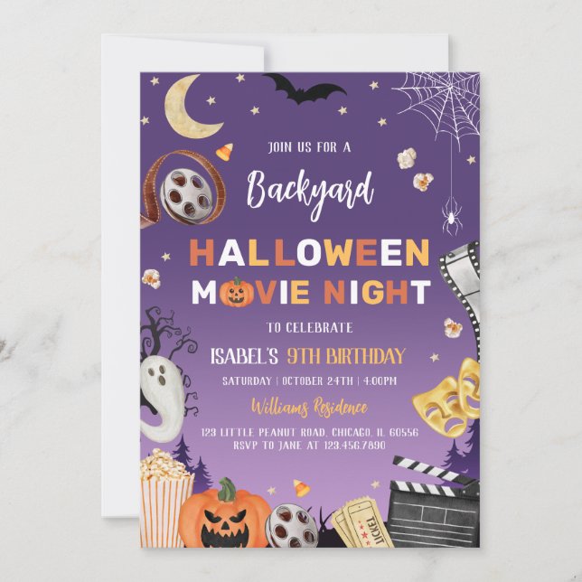 Backyard Halloween Movie Night Birthday Party Invitation (Front)