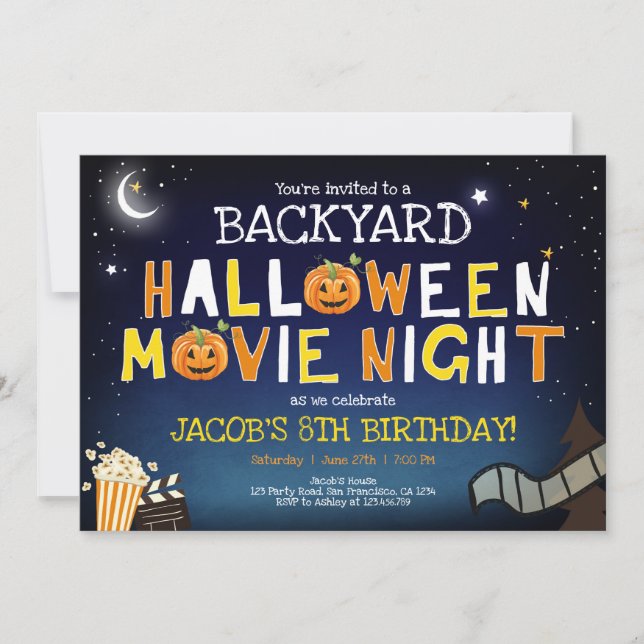Backyard Halloween Movie Night Scary Boy Birthday Invitation (Front)