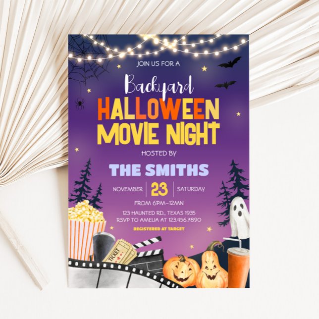 Backyard Halloween Party Movie Night Party Invitation (Backyard Cute Halloween Party Movie Night Party Invitation)