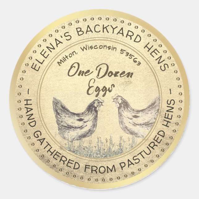 Backyard Hens Dozen Eggs Gold Grunge Label (Front)