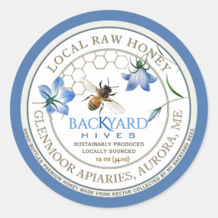 Backyard Hive Apiary Blue Flower Raw Honey Label