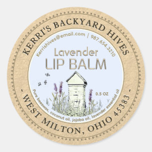 Backyard Hive Beeswax Lavender Lip Balm Kraft  Classic Round Sticker