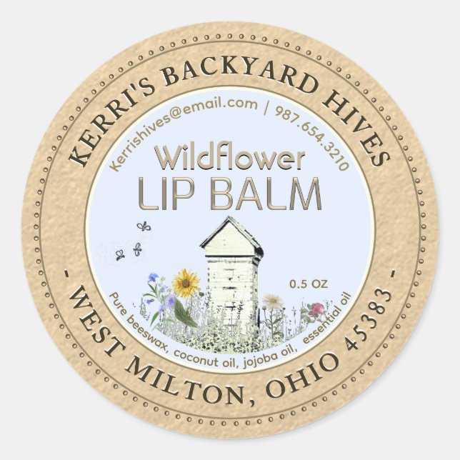 Backyard Hives Beeswax Lip Balm Kraft Flower Label (Front)