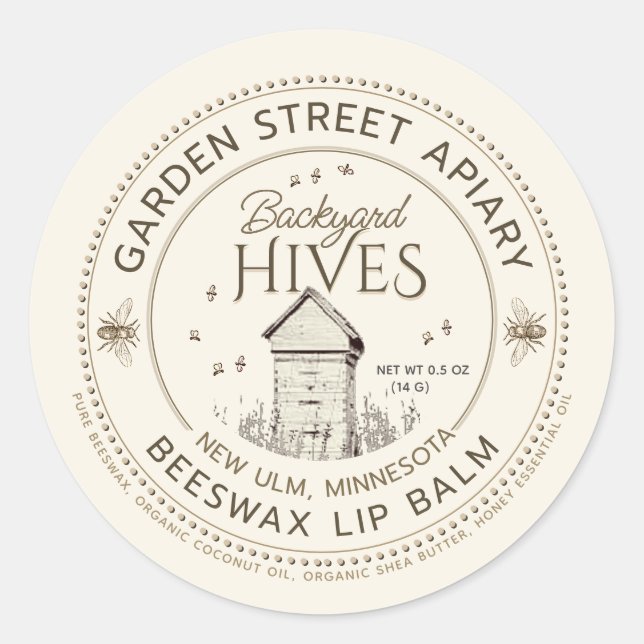Backyard Hives Beeswax Lip Balm Label (Front)