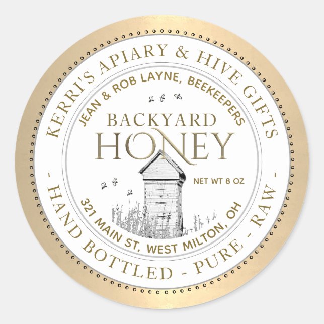 Backyard Hives Gold Honey Label Hand Bottled Raw (Front)