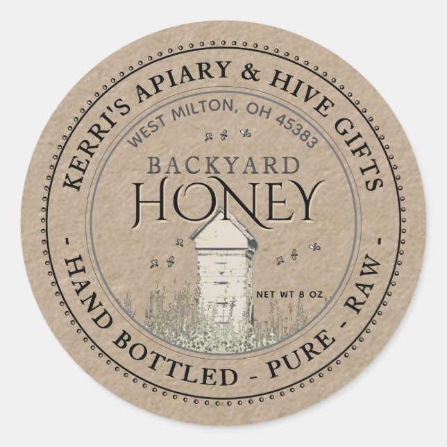 Backyard Hives Honey Label Hand Bottled Raw  (Front)