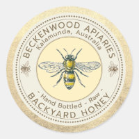 Backyard Honey Hand Bottled Honeybees Gold Rim Cl