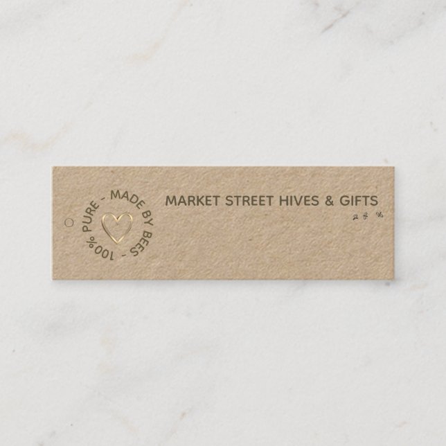 Backyard Honey Kraft Flower Hives Gold Heart Bees  Mini Business Card (Front)