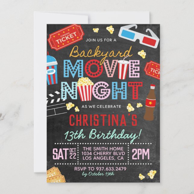 Backyard Movie Birthday Birthday Invitation (Front)