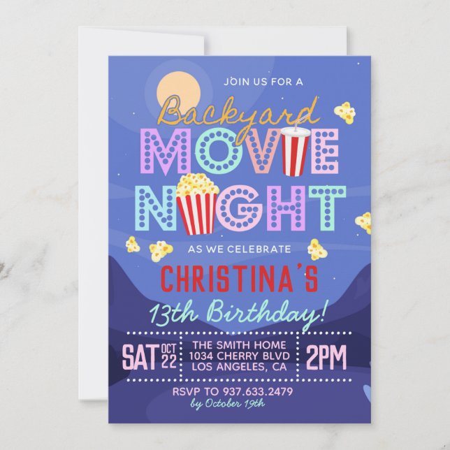 Backyard Movie Birthday Birthday Invitation (Front)
