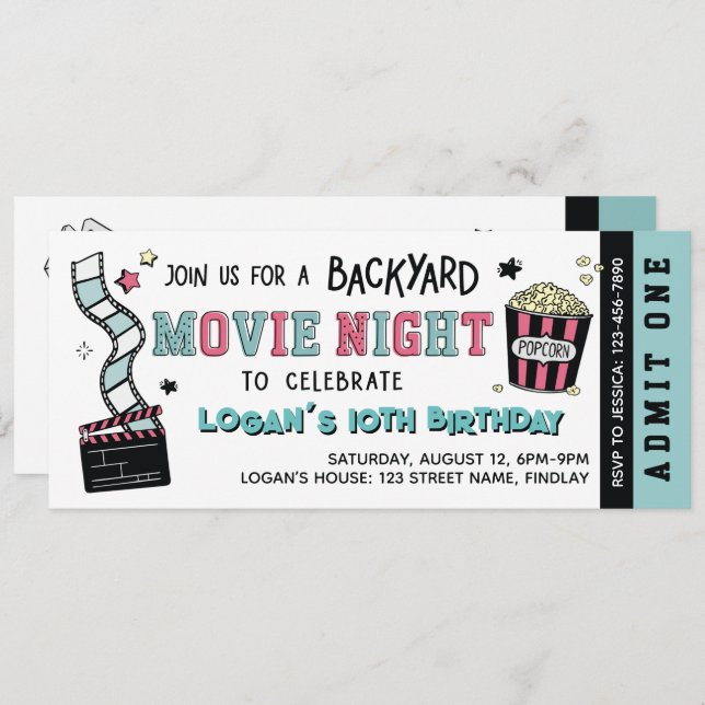Backyard Movie Night, Any Age Birthday Party Invitation (Front/Back)