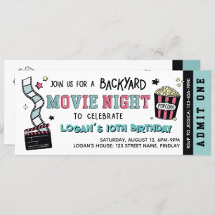 Backyard Movie Night, Any Age Birthday Party Invitation