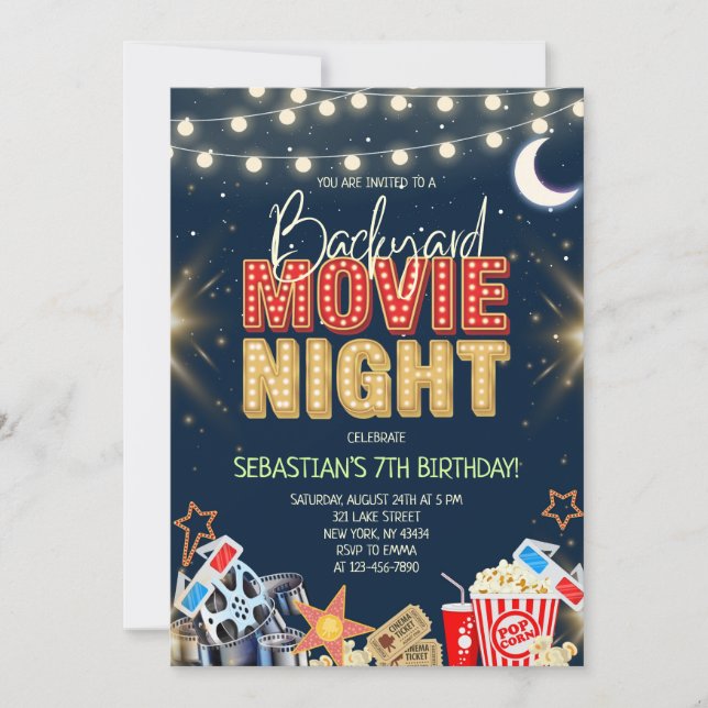 Backyard Movie Night Birthday Invitation (Front)
