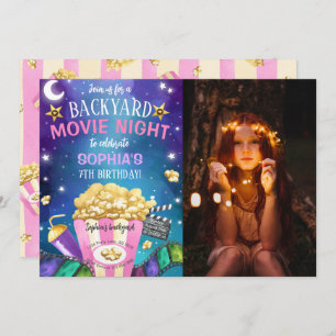 Backyard Movie Night Birthday Photo Invitation