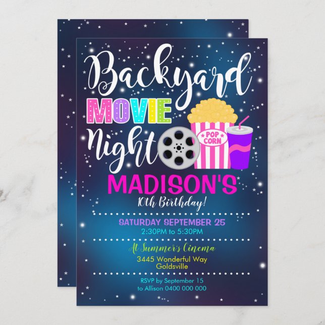 Backyard Movie Night Invitation Movies Party (Front/Back)