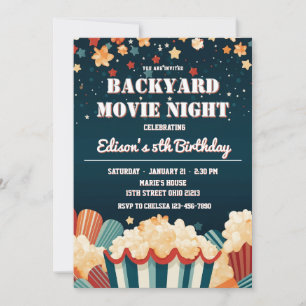 Backyard Movie Night PopCorn Birthday Party  Invitation