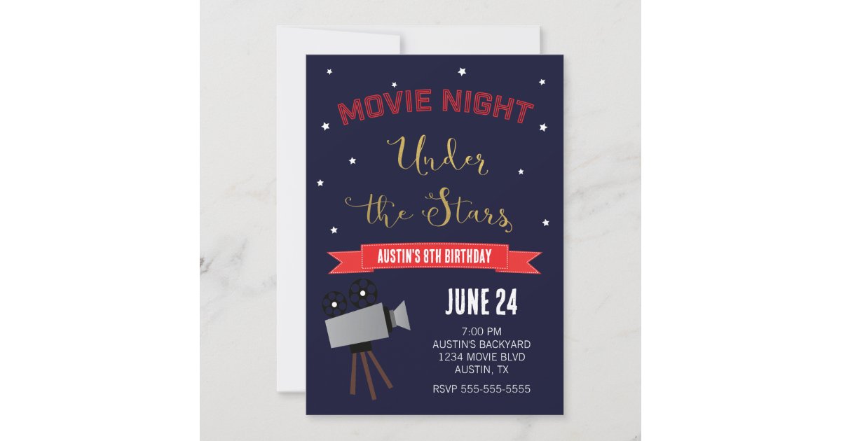 Backyard Movie Night Under the Stars Birthday Invitation | Zazzle