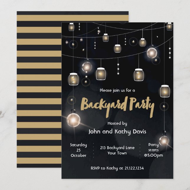 Backyard Party Chalkboard Edison Lights Stars Invitation (Front/Back)